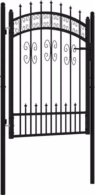 Berkfield Home Black Spear Top Steel Swing Fence Gate, W: 103 cm, H: 175 cm