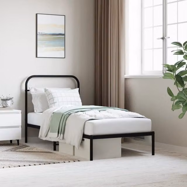 Berkfield Home Metal Bed Frame with Headboard in Black, W/D/H: 90 x 190 cm – 1