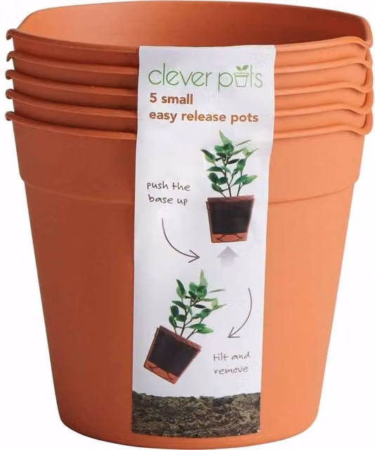 Clever Pots Pack of 5 Small Easy Release Brown Plastic Planter Pots