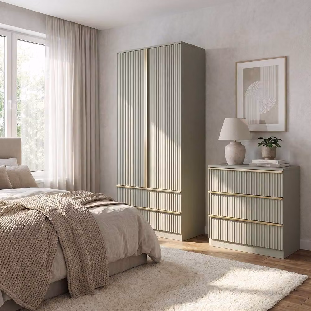 FWStyle Green 2 Door 2 Drawer Combination Wardrobe with Scalloped Effect Matt Finish – 2