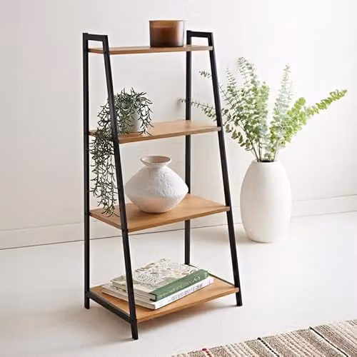 Spot on Dealz 4 Tier Oak Ladder Shelf Freestanding Narrow Bookcase and Display Stand, W/D/H: 30 x 30 x 90 cm – 2