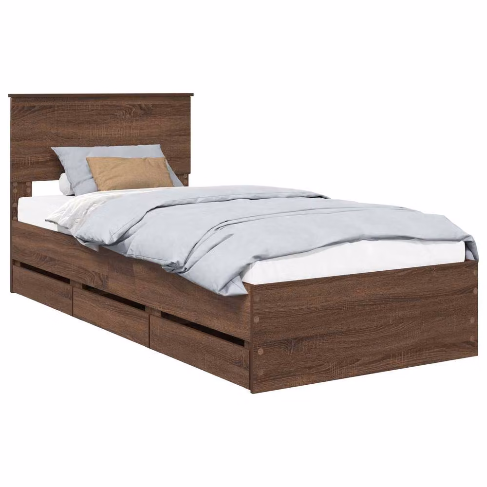 Berkfield Home Modern Bed Frame with Drawers in Brown Oak, W/D/H: 90 x 200 cm – 2