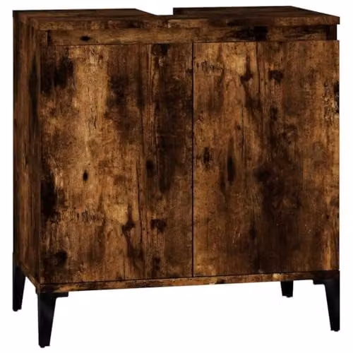 vidaXL Freestanding Bathroom Sink Cabinet in Smoked Oak, W/D/H: 58 x 33 x 60 cm – 1