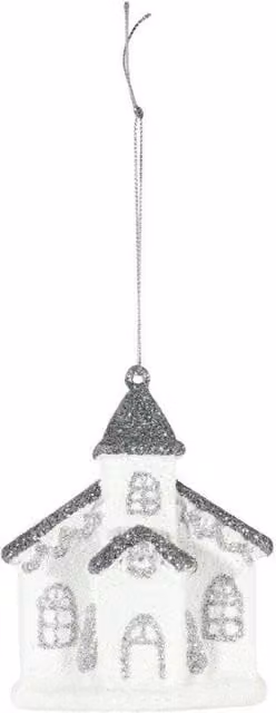 KDMD White Church Hanging Christmas Decoration, 2 Pack, 10 cm