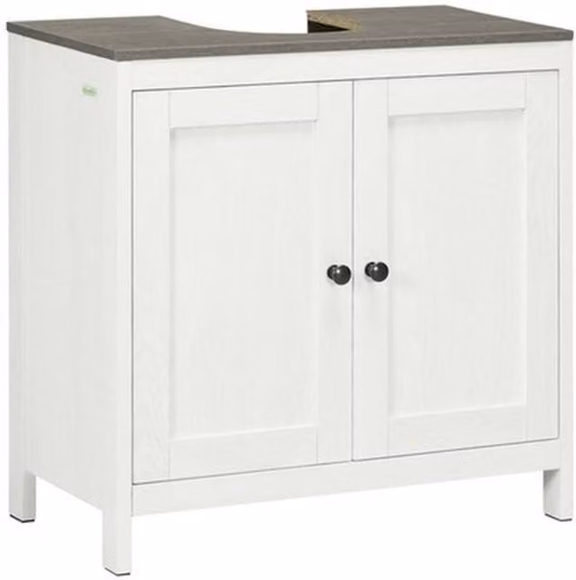 NESTLUNE Freestanding White Matt Bathroom Sink Cabinet with Hinged Doors and Internal Shelves – 1