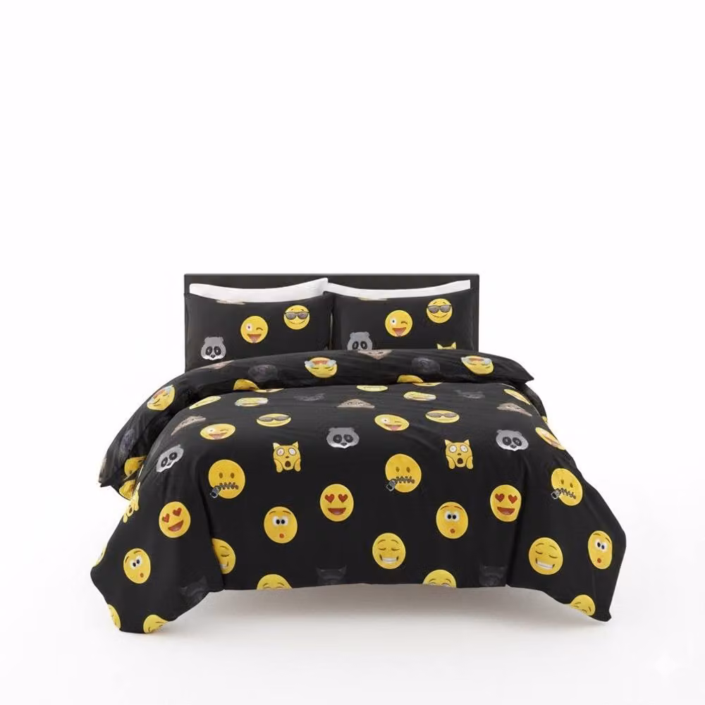 Snug City Emoji Print Cooling Duvet Cover and Pillowcase Set in Black, W/D/H: 180 x 200 cm – 2