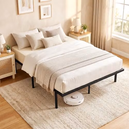 HOMCOM Black Metal Double Bed Frame with Underbed Storage, W/D/H: 140 x 200 x 35.5 cm – 1