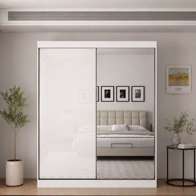 Pacific 200cm Gloss White Sliding Door Wardrobe with Mirror