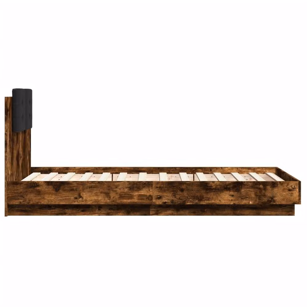 Berkfield Home Durable Single Bed Frame with Under-Bed LED Lighting in Smoked Oak Brown, W/D/H: 90 x 190 x 84 cm – 6