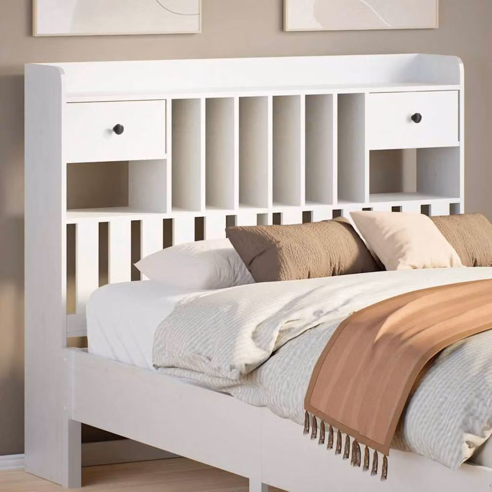 Berkfield Home White Solid Pine Headboard with Integrated Nightstands and Storage Shelves, Width: 135 cm – 2