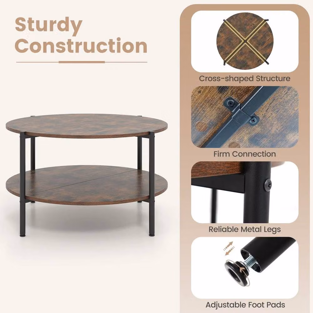 KORVIXA Modern Round Coffee Table with Brown Matt Metal Frame, Diameter: 100 cm, Height: 47 cm – 3