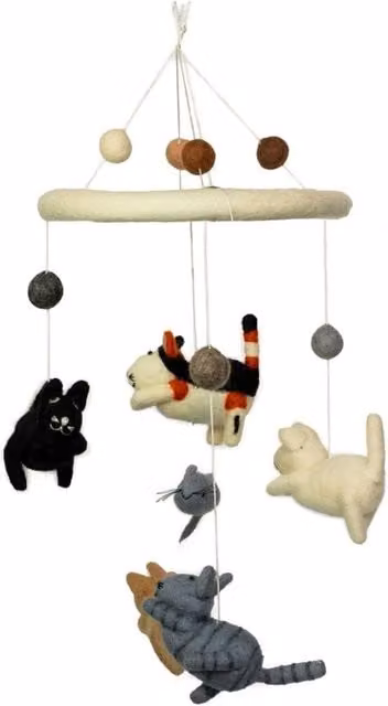 KDMD Handmade Felt Cat and Mice Hanging Mobile, Multicolour Nursery Decor