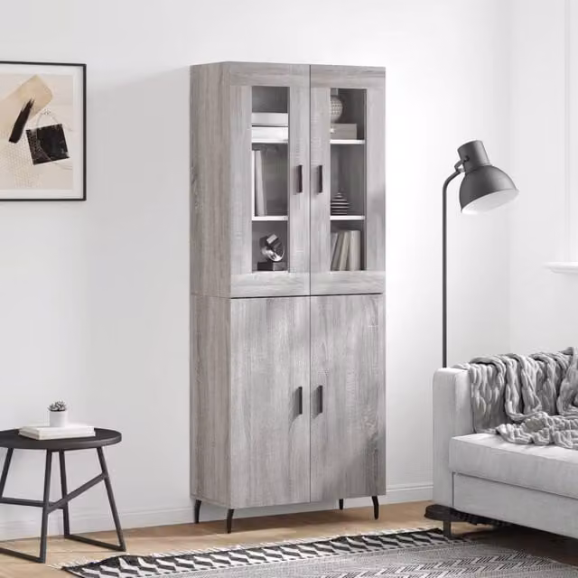 Berkfield Home Grey Sonoma Highboard with Glass Doors, W/D/H: 69.5 x 34 x 180 cm – 1