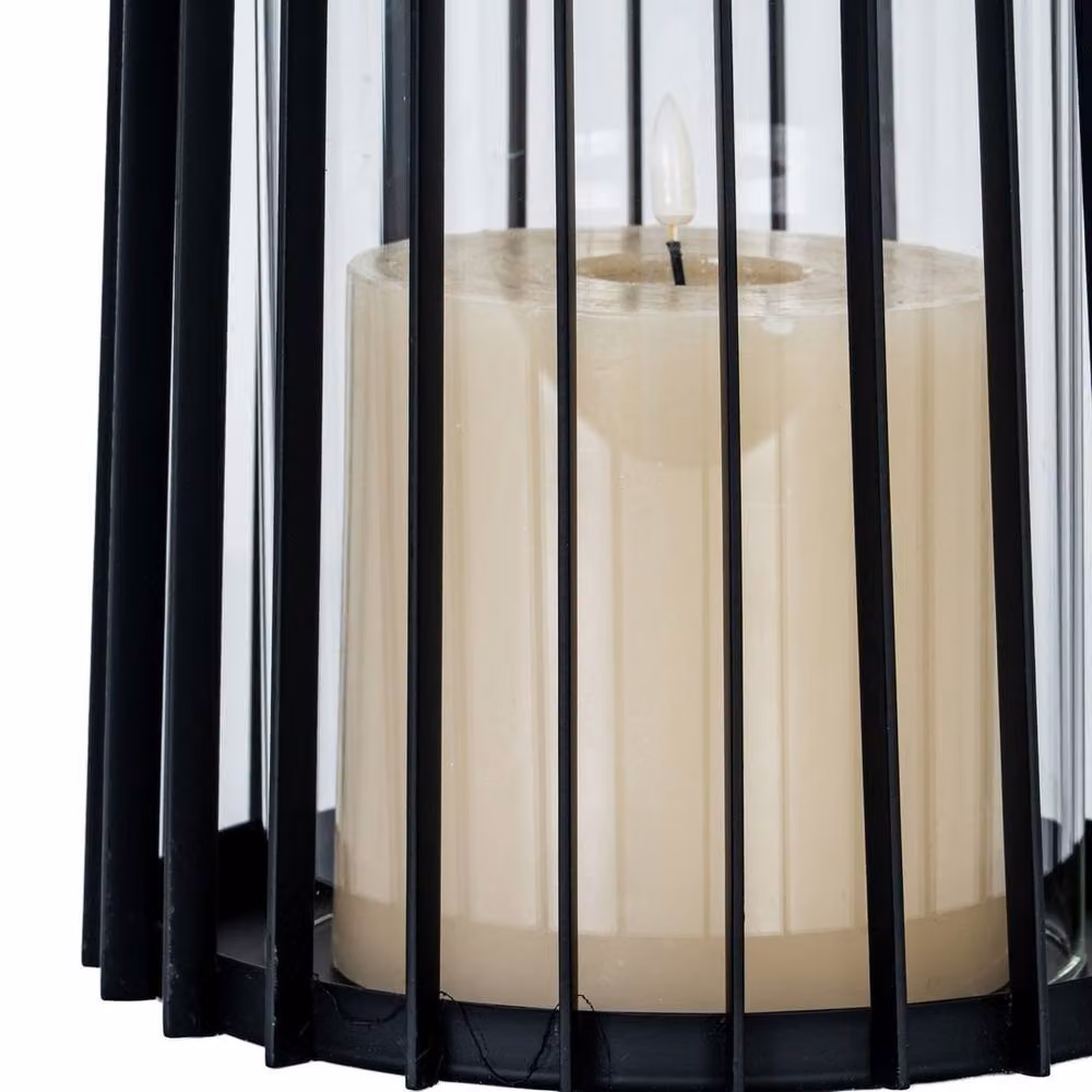 Lemon Pavilion Lynk Large Lantern with Handle and Candle Holder, Black, W/D/H: 22 x 22 x 50 cm – 4