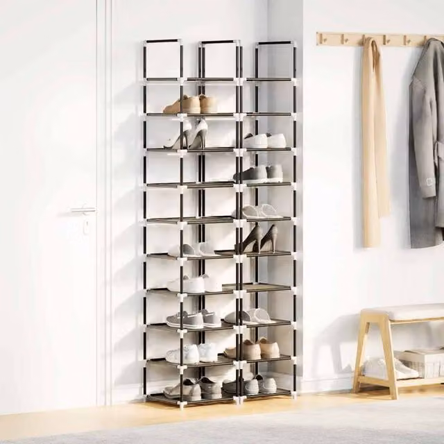 Berkfield Home 10-Tier Shoe Racks, 2 Pack, Black, W/D/H: 33 x 33 x 174 cm