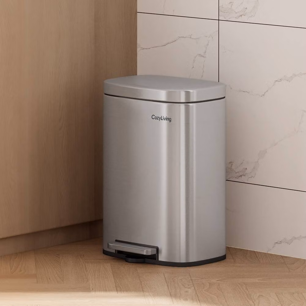 MCC Direct 5L Stainless Steel Pedal Bin with Soft Close Lid and Removable Inner Bucket in Silver – 3