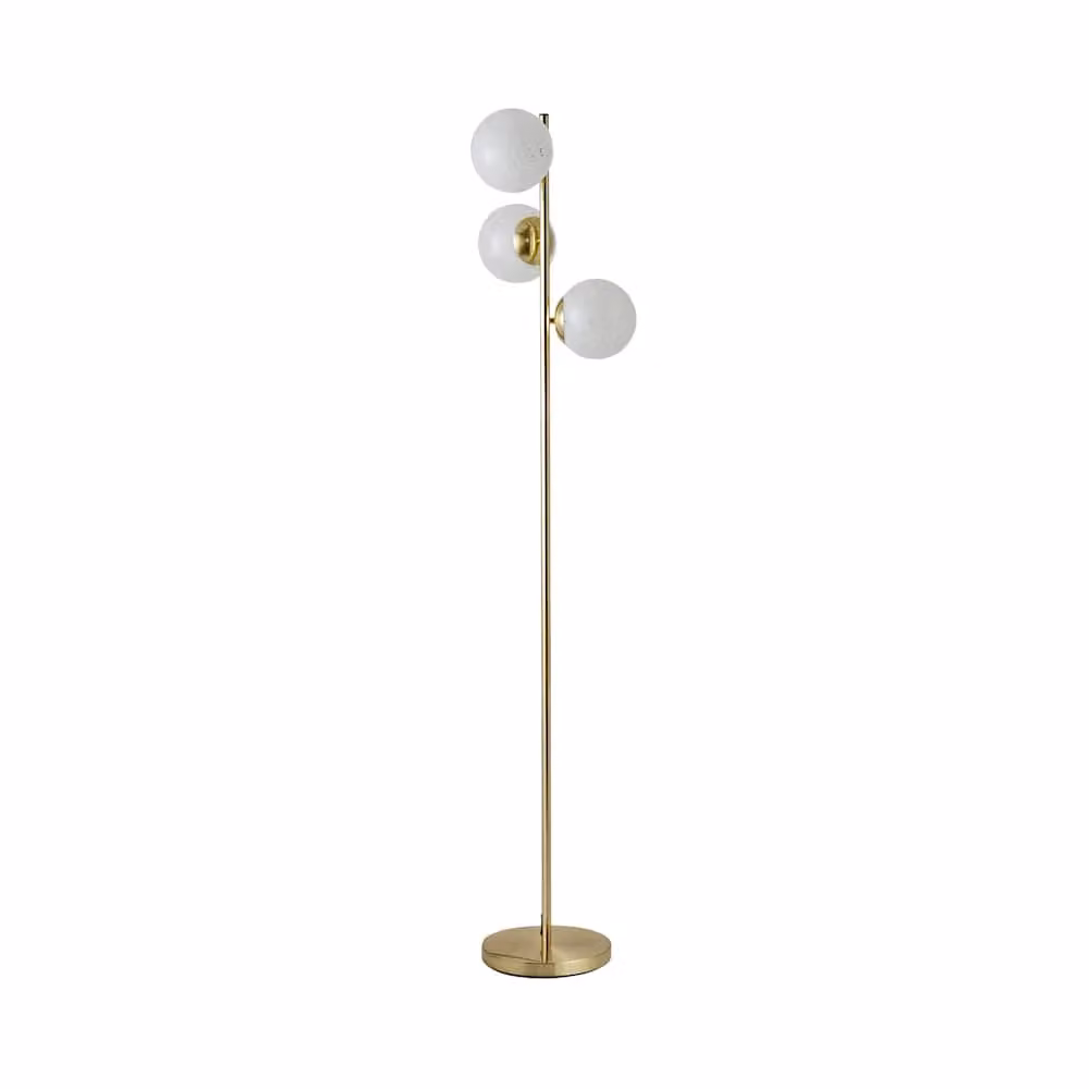 ValueLights Jas Gold Floor Lamp with 3 White Confetti Glass Globe Shades – 2