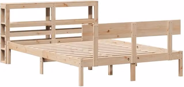 Berkfield Home Beautiful Small Double Bed Frame in Beige Solid Pine, W/D/H: 120 x 190 cm