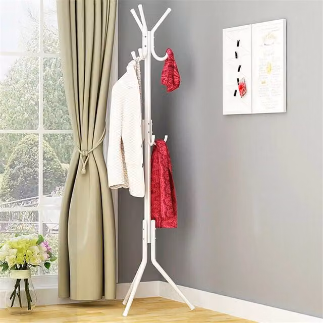 Nordara White Metal Floor Standing Post Tree Clothes Hanger with Distributed Point Hooks – 1