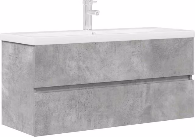 Berkfield Home 2 Piece Modern Wall Mounted Bathroom Furniture Set in Concrete Grey with Ceramic Vanity Unit
