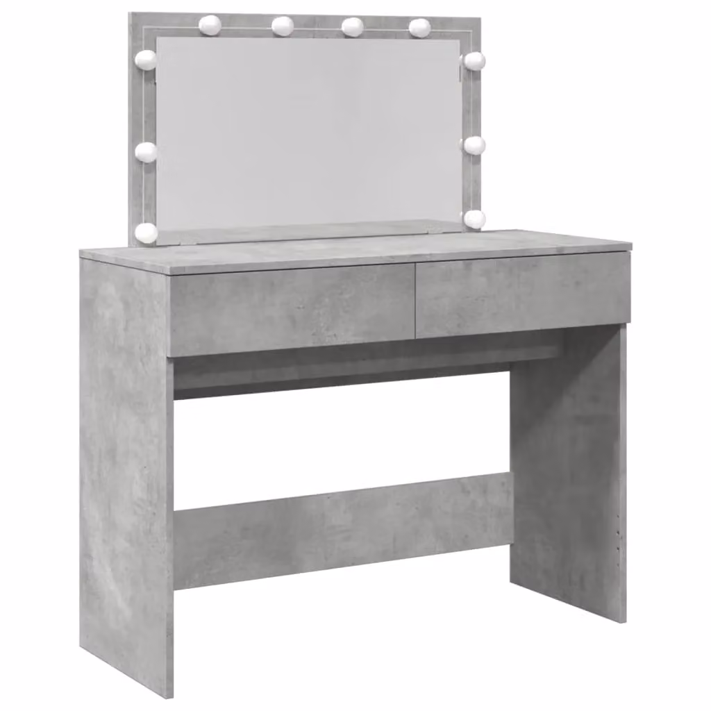 Berkfield Home Modern Dressing Table with Hollywood LED in Concrete Grey, W: 100 cm, D: 40 cm, H: 120 cm – 2