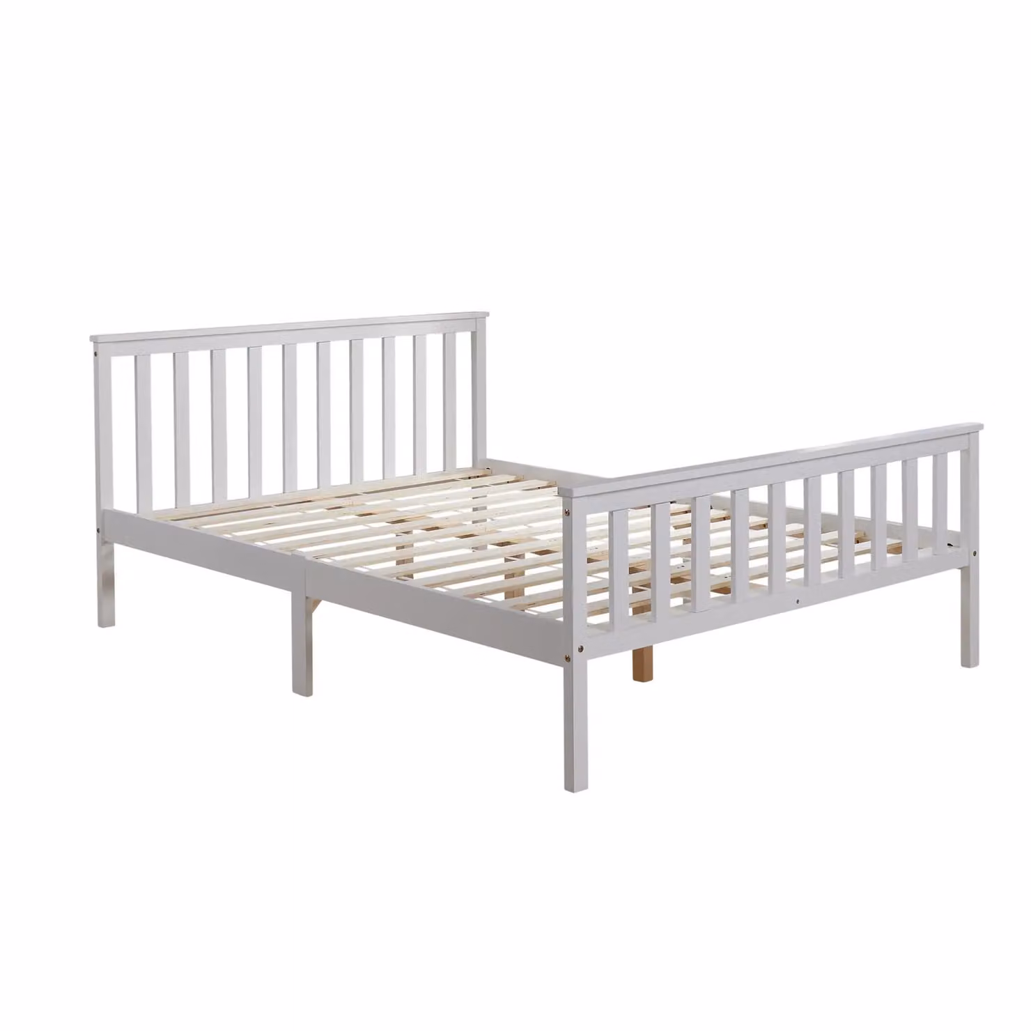 Home Source Florida Small Double Pine Wooden Bed with White Lacquered Slatted Base – 3