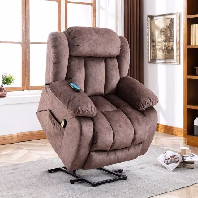 Matteo Power Lift Massage Recliner Armchair in Brown Velvet Fabric – 1
