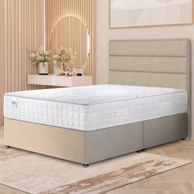 Somnior Beds Ltd Hybrid Upholstered Bed Frame and Headboard Set in Beige and Yellow, W/D/H: 200 x 34.5 x 34.5 cm