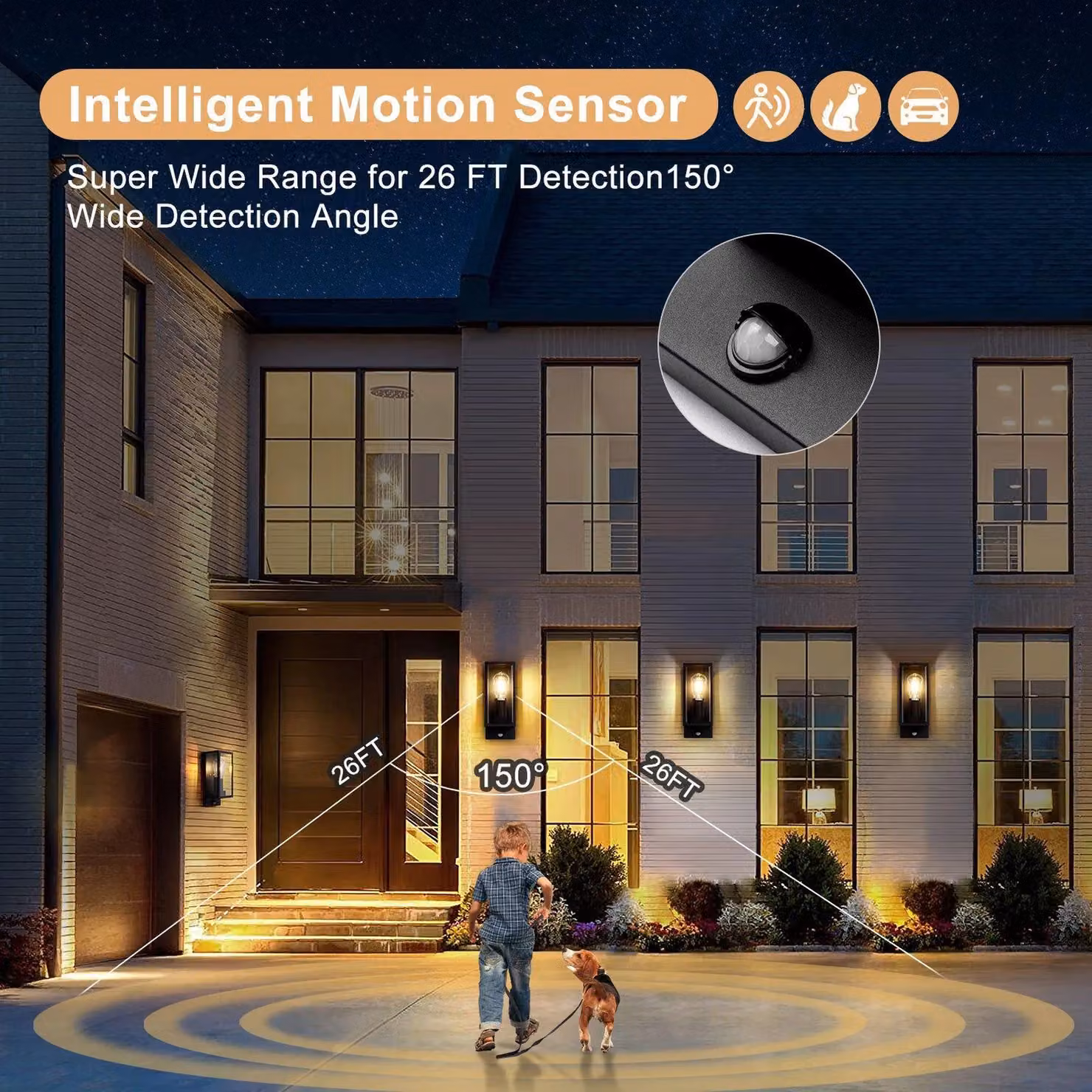 Harper Living Modern Black Motion Sensor Outdoor Wall Light with Transparent Glass – 3