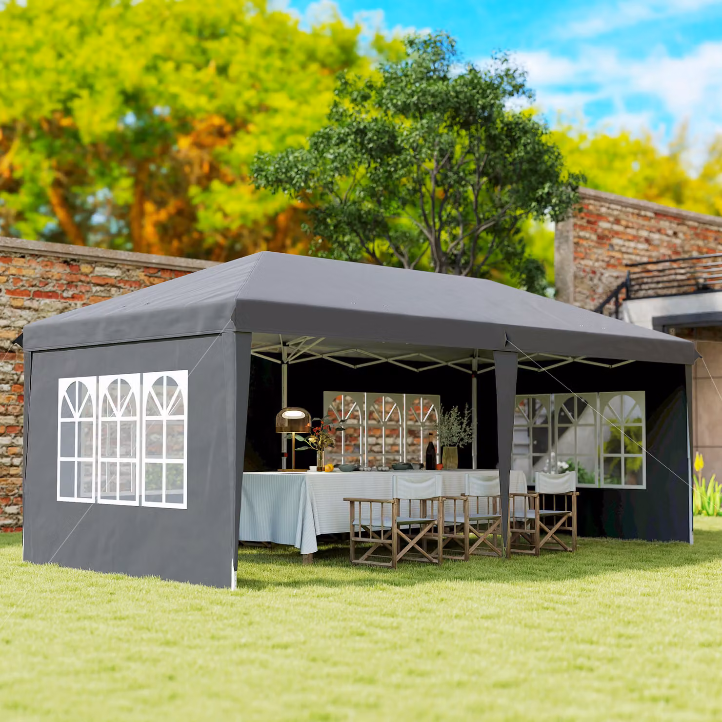 Outsunny Heavy Duty Grey Garden Gazebo Party Tent Marquee with Removable Sidewalls, W: 600 cm, D: 300 cm, H: 270 cm – 9