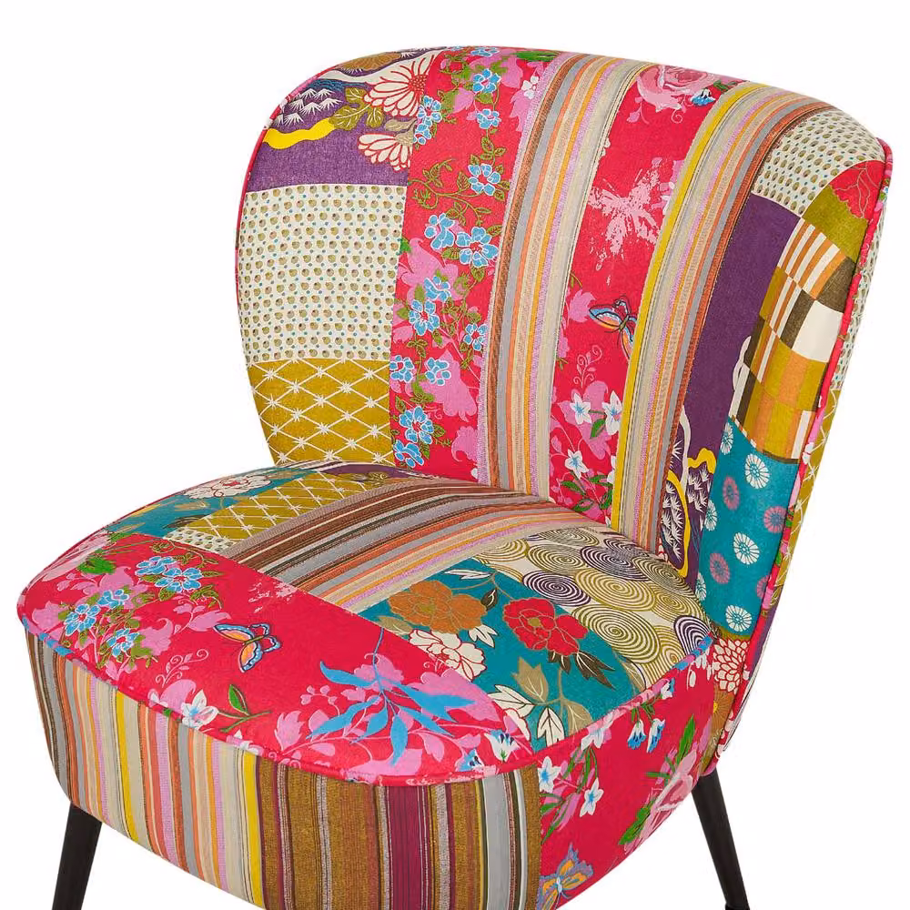 Wyld and Coco Multicolour Patchwork Armless Tub Armchair with Modern Metal Legs, W: 60 cm, D: 52 cm – 4