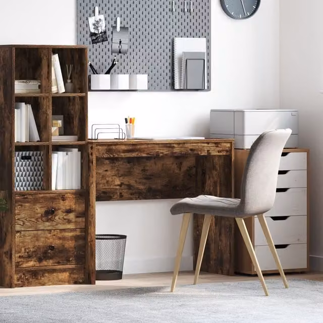 Berkfield Home Modern Writing Desk in Brown Smoked Oak, W/D/H: 90 x 40 x 76 cm