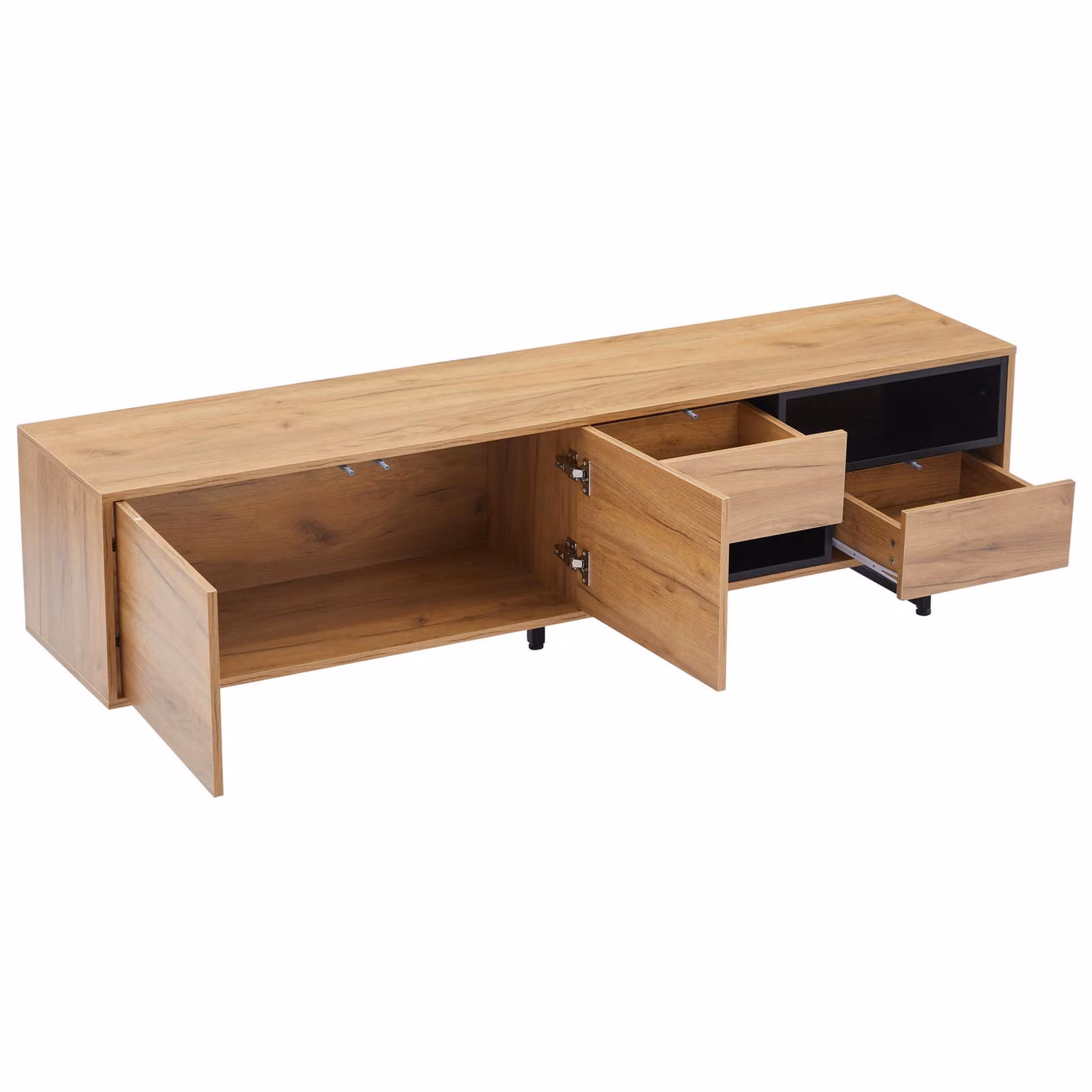 Aosom UK Modern Living Room TV Cabinet with Multi-Functional Chipboard Storage and 2 Diagonal Drawers, Natural Wood, W: 173 cm, D: 38 cm, H: 48 cm – 2
