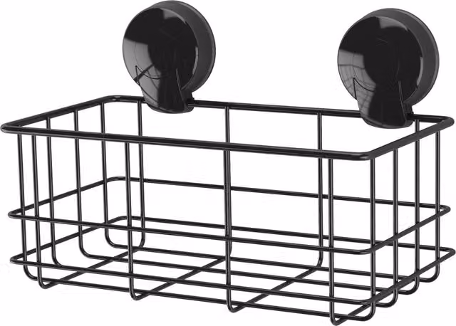 Showerdrape Suctionloc Black Metal Wall Mounted Bottle Basket Shower Caddy