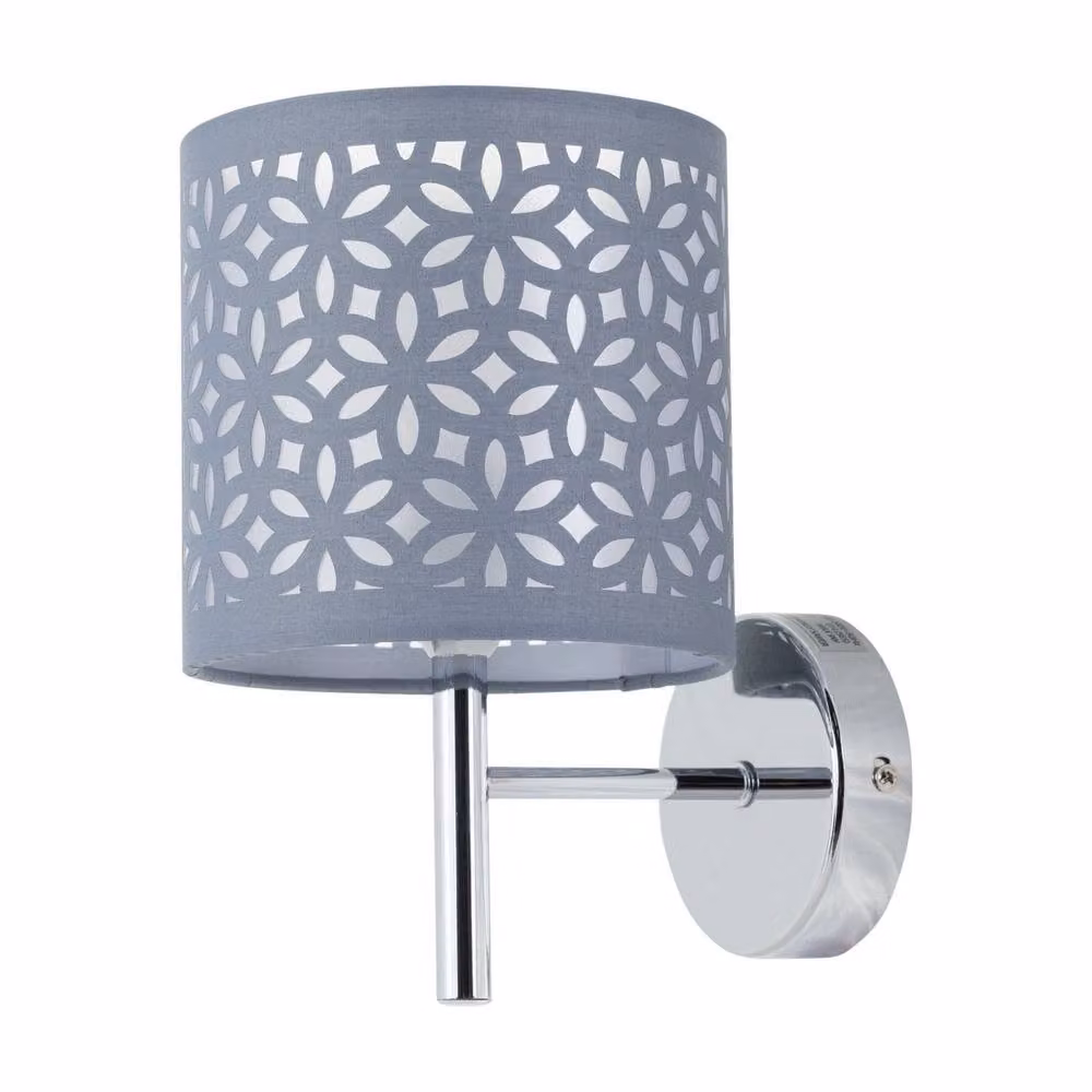First Choice Lighting Brea Set of 2 Chrome Wall Lights with Grey Fabric Shades – 2