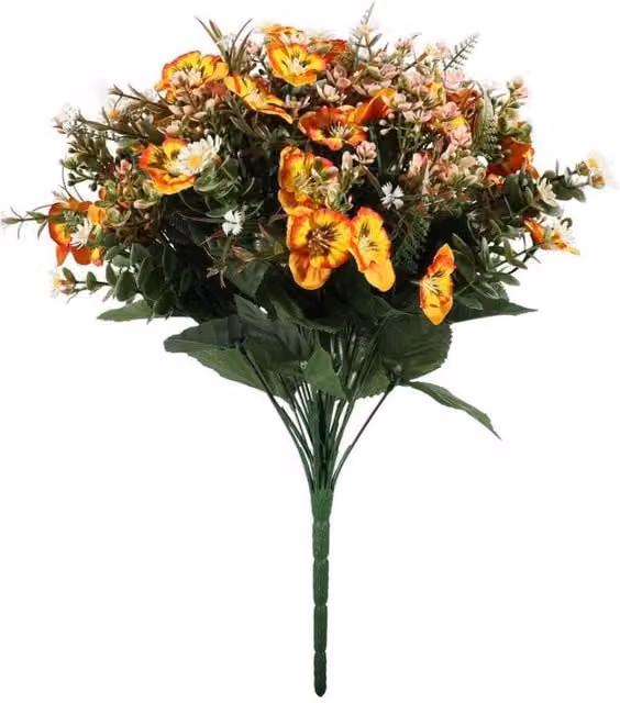 KDMD Pembroke Mixed Yellow and Orange Satin Pansy Bush with 13 Stems