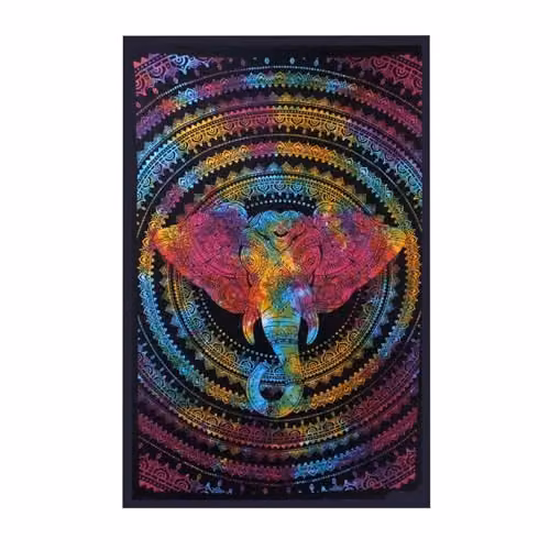 KDMD Single Cotton Bedspread and Wall Hanging Set with Elephant Head Design in Multicolour – 1