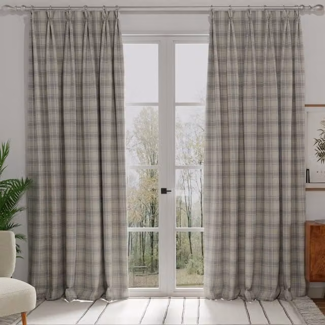 Terrys Solway Made to Measure Blackout Fabric Panel Curtain in Grey Checked Country House Style