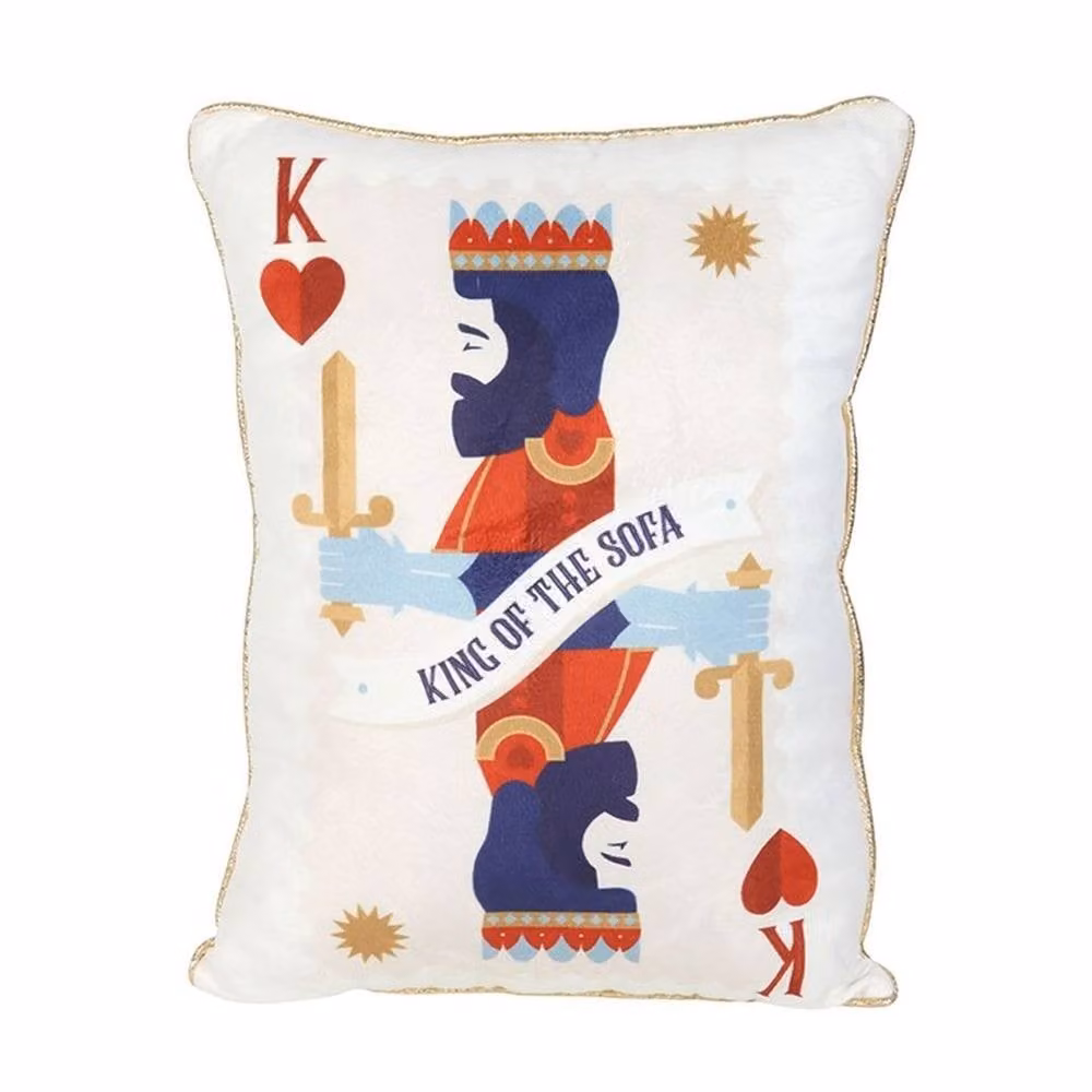 Uniqueful King of the Sofa Playing Card Cushion in Red, Blue, Gold and White – 2