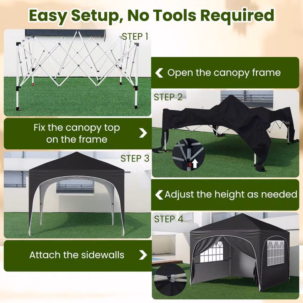 Costway Pop up Canopy Tent Portable Foldable Beach Sun Shelter in Black and Silver, W: 300 cm, D: 300 cm, H: 286 cm – 7