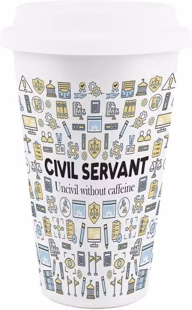 Purely Home Novelty Civil Servant Ceramic Travel Mug, White