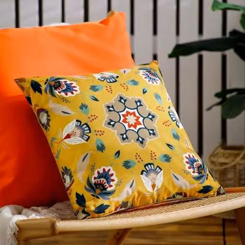 Furn Folk Flora Floral Outdoor Decorative Cushion, Yellow, W/D/H: 43 x 43 x 43 cm – 4