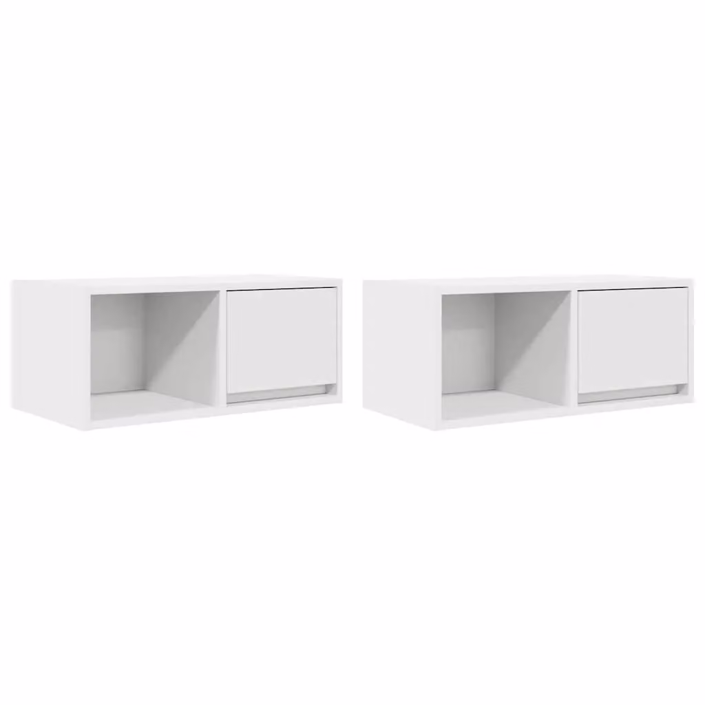 Berkfield Home Set of 2 White Wall Mounted TV Cabinets in Engineered Wood, W: 60 cm, D: 25.5 cm, H: 25.5 cm – 2