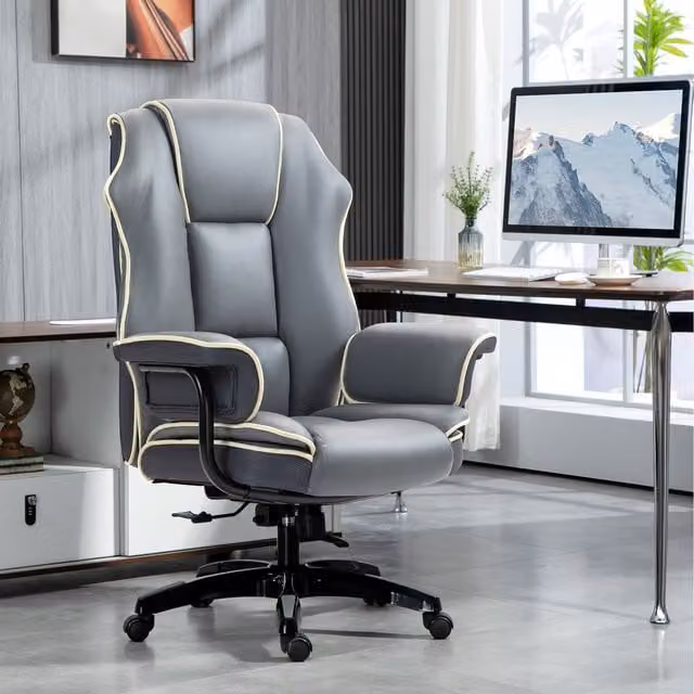 Vinsetto Black and Grey Synthetic Leather High Back Executive Computer Chair with Headrest and Armrests