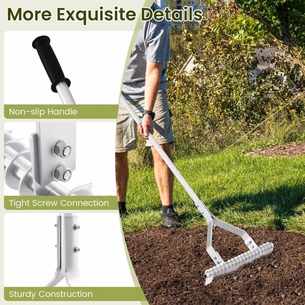VOGREX Silver Aluminium Lawn Loosening Soil Rake and Garden Thatch Rake, Width: 50 cm, Height: 178 cm – 3