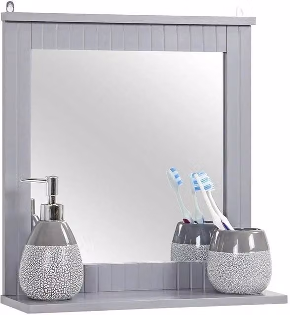 SPETLEK Modern Wood Framed Wall Mounted Bathroom Mirror in Grey