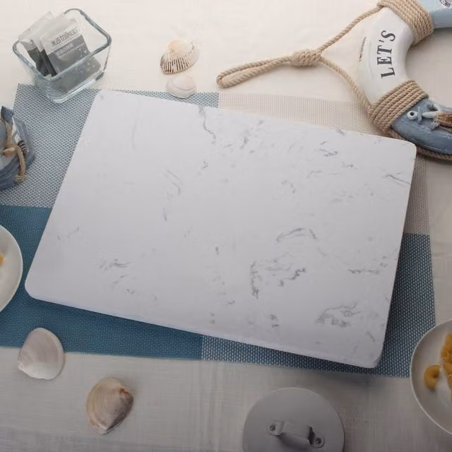 Van Gogh White Marble Rectangular Food Chopping Board and Worktop Placemat with Non-Slip Feet, Set of 6