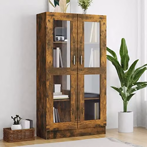 vidaXL Modern Vitrine Cabinet in Brown with Glass Doors, W/D/H: 82.5 x 30.5 x 150 cm – 2