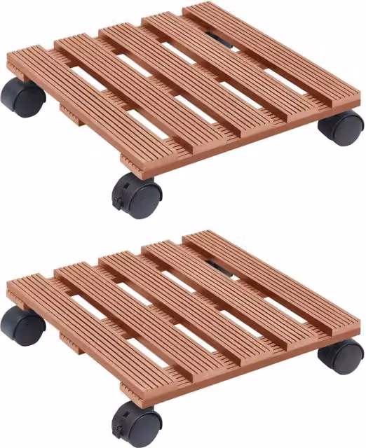 Berkfield Home WPC Plant Trolleys, 2 Pack, Brown, W/D/H: 30 x 30 x 7.5 cm – 1