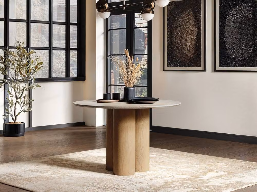 Solace+Co Deko Round Sintered Stone Dining Table in Black or Beige, Diameter: 120 cm, Height: 75 cm – 2